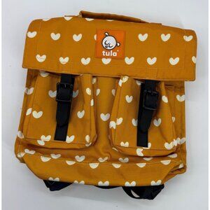 Tula Kids Backpack With Heart Print - Mustard Yellow & White - Dual Buckle Close